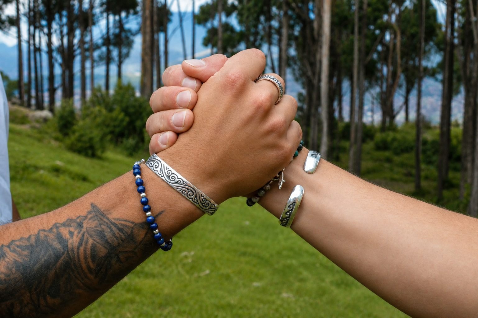 Pulseras de plata peruana 950 Bethania Jewelry en pareja